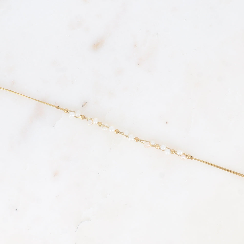 Bracelet 2 mailles Perles Doré