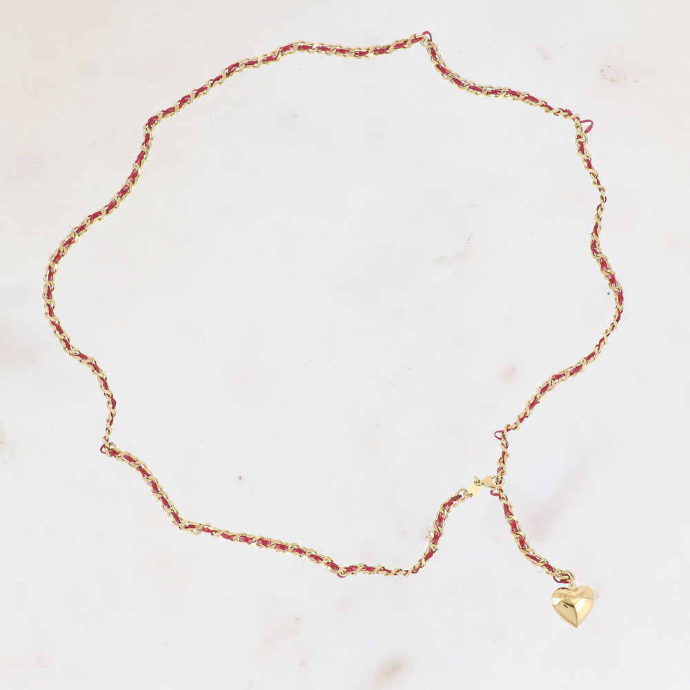 Chaîne de Ventre Maille Tressée Cœur Bleu Doré
