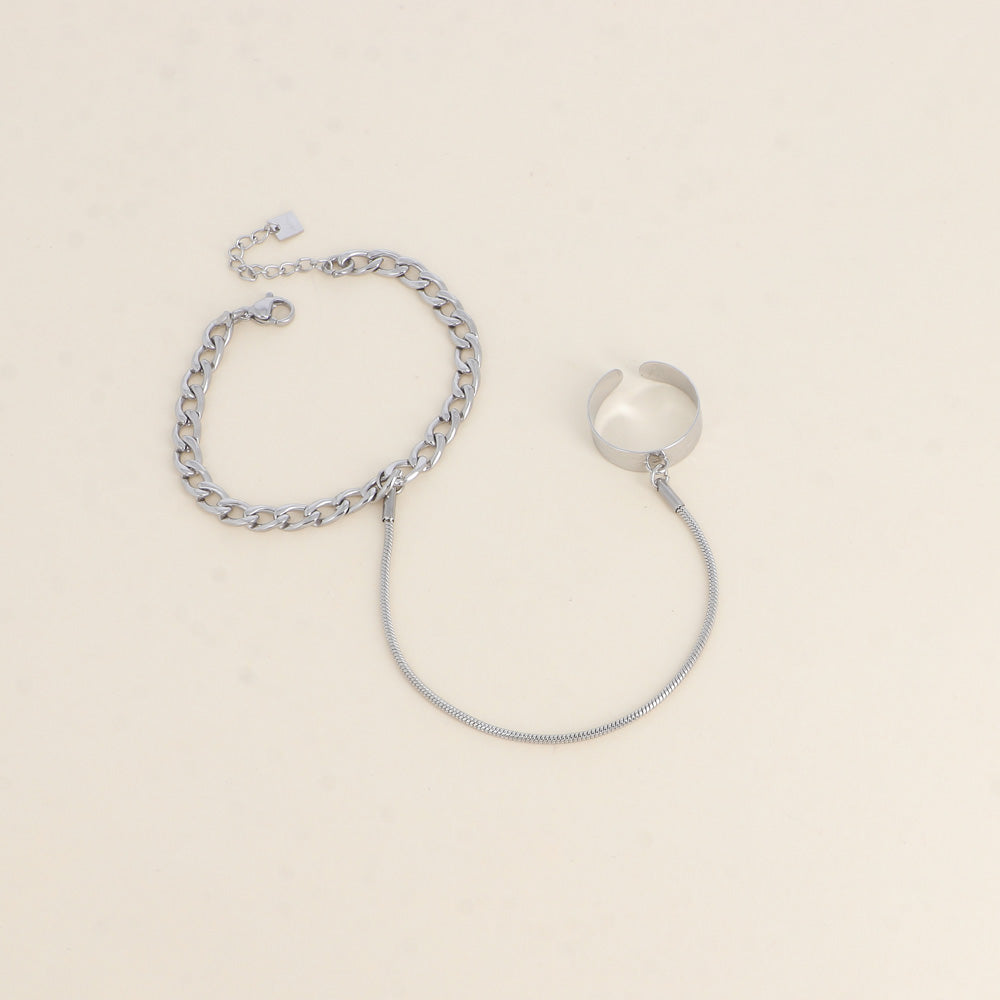 Chaîne de Main Bague Martelée Argenté