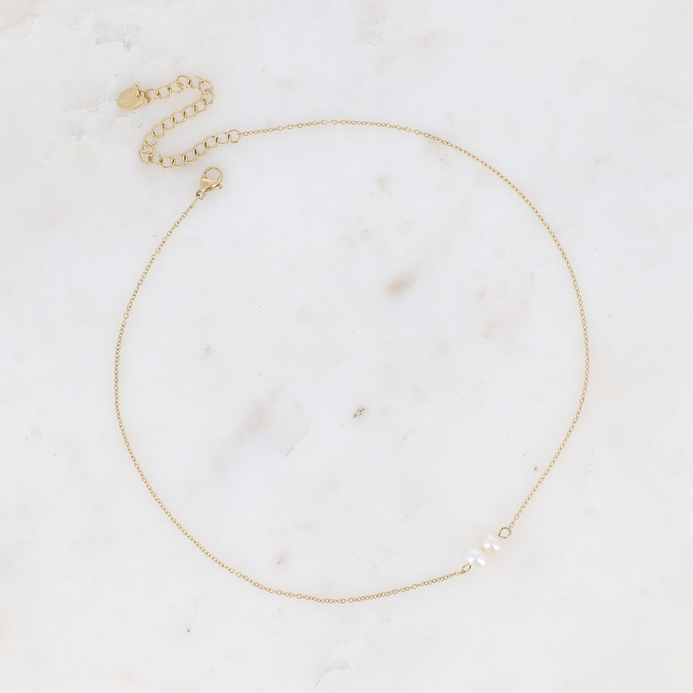 Collier Ras de Cou Maille Perles Doré