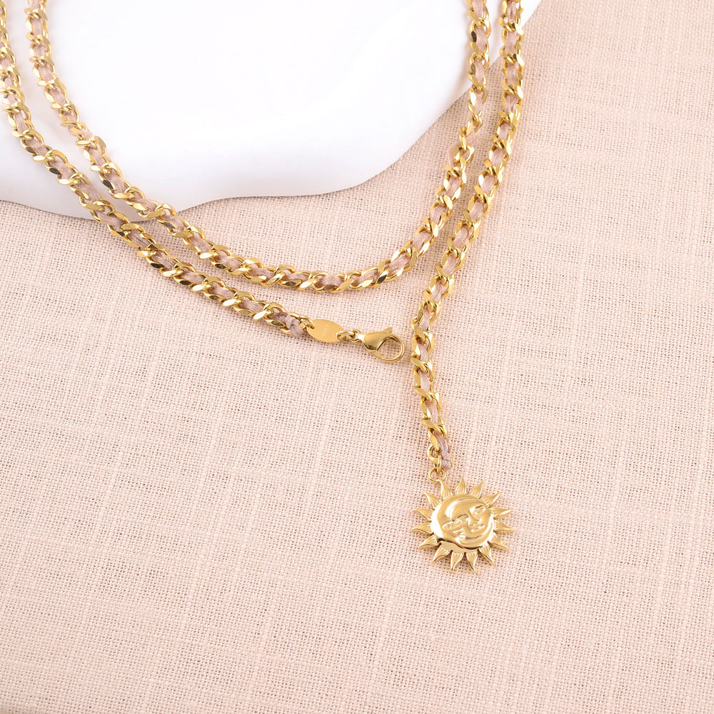 Chaîne de Ventre Maille Tressée Soleil Beige Doré