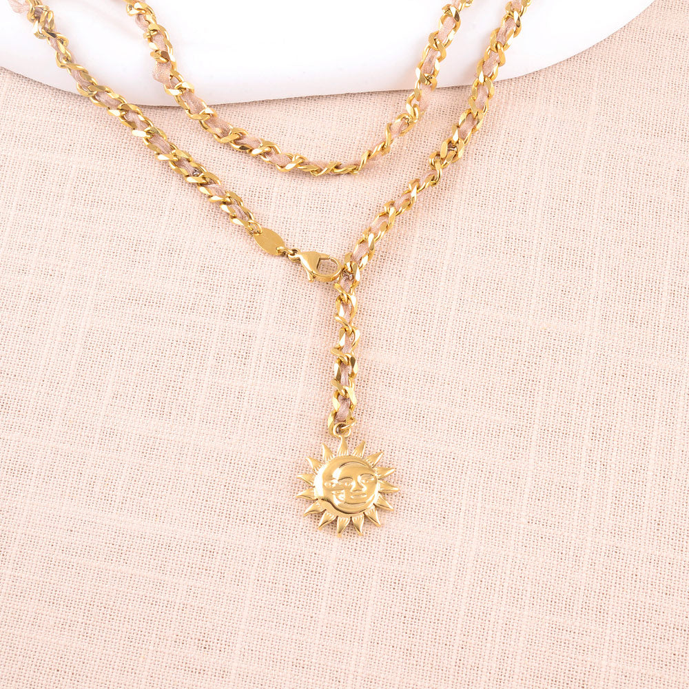 Chaîne de Ventre Maille Tressée Soleil Beige Doré