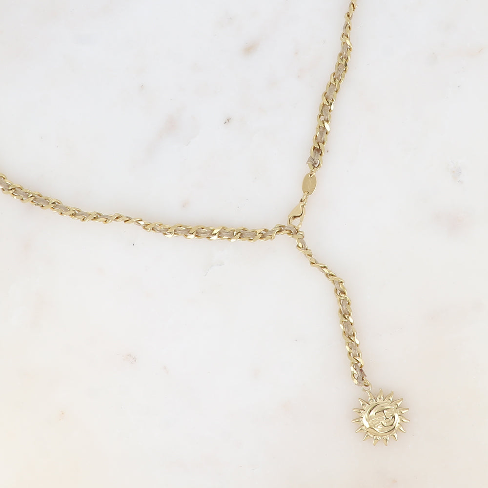 Chaîne de Ventre Maille Tressée Soleil Beige Doré