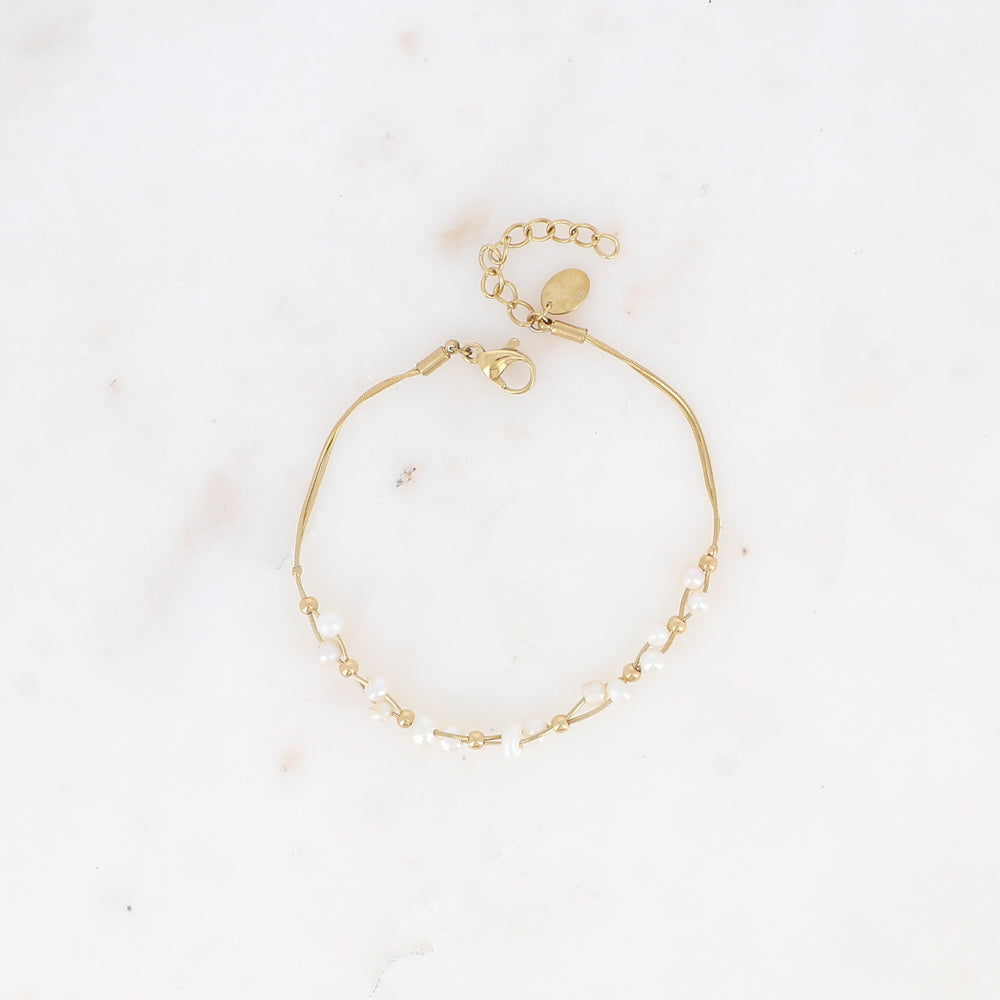 Bracelet 2 mailles Perles Doré