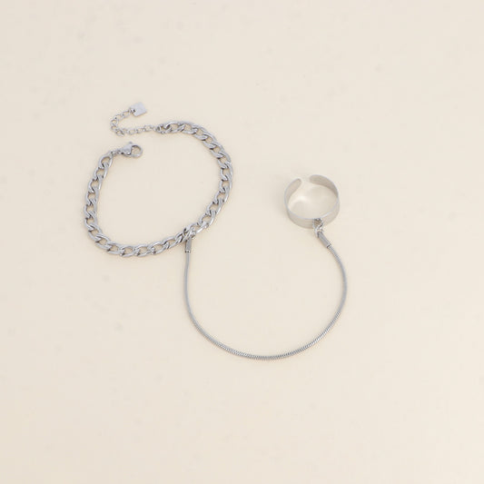 Chaîne de Main Bague Martelée Argenté