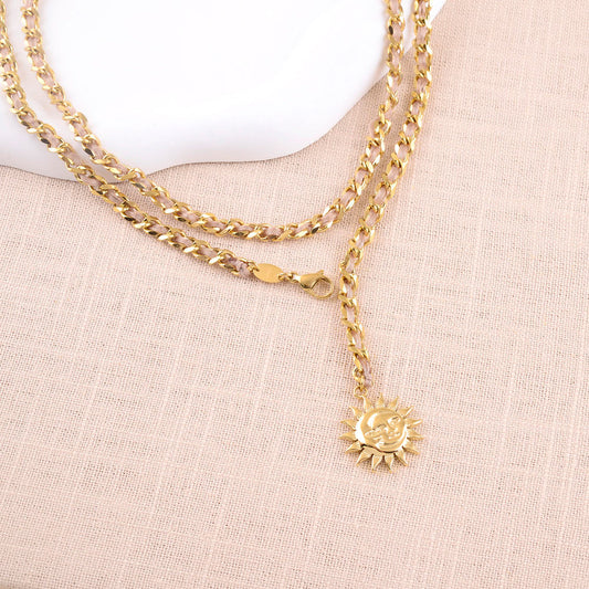 Chaîne de Ventre Maille Tressée Soleil Beige Doré