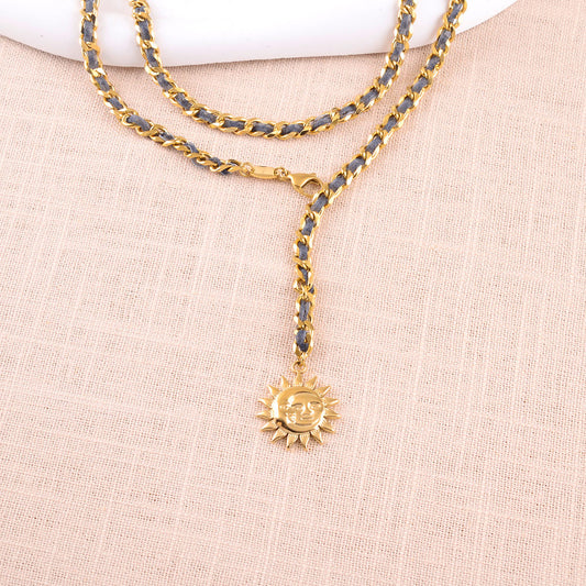 Chaîne de Ventre Maille Tressée Soleil Bleu Doré
