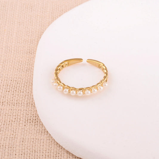 Bague Couronne Perles Résine Doré