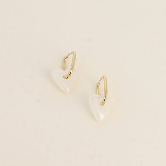 Créoles Cœur 1 Résine Blanc Doré