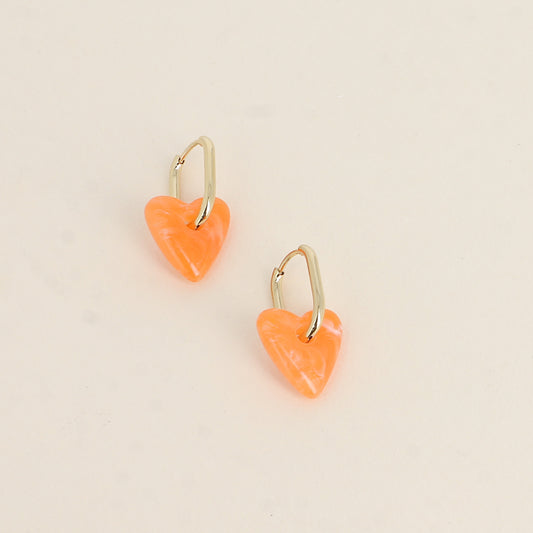 Créoles Cœur 1 Résine Orange Doré