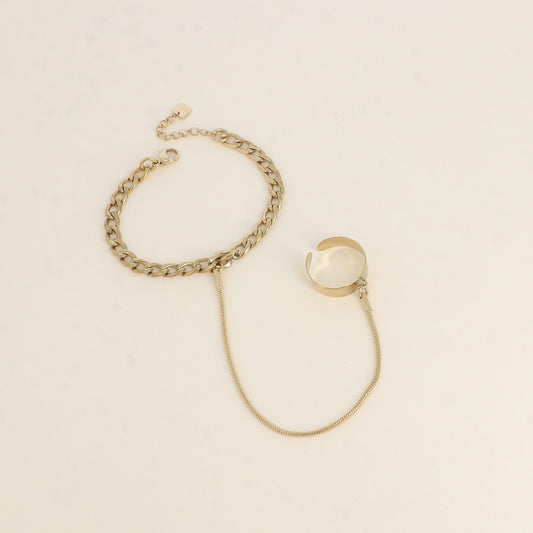 Chaîne de Main Bague Martelée Doré