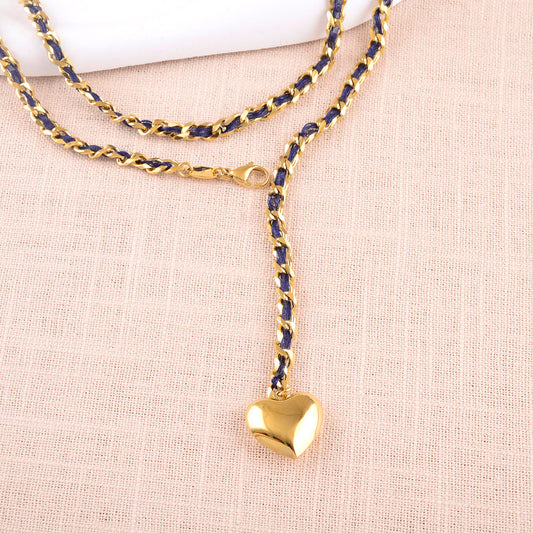 Chaîne de Ventre Maille Tressée Cœur Bleu Doré