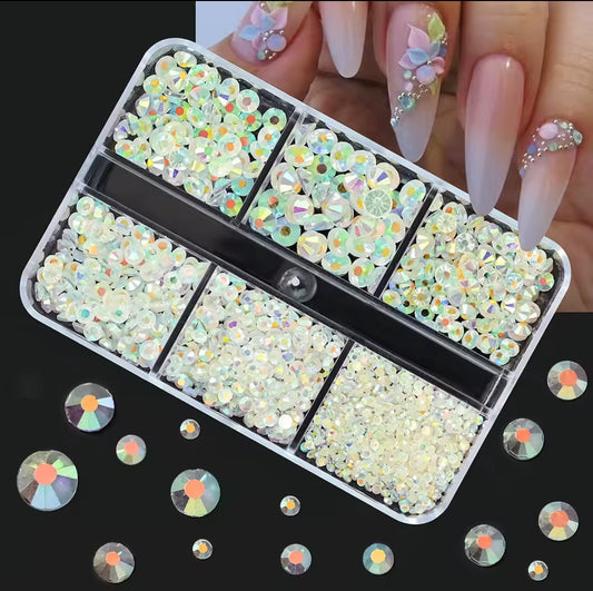 (Copie) Pré-Commande Strass Ongles : Boîte 6 tailles Vert Holographique 1