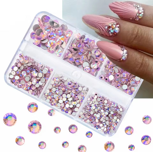 Pré-Commande Strass Ongles : Boîte 6 tailles Rose 1