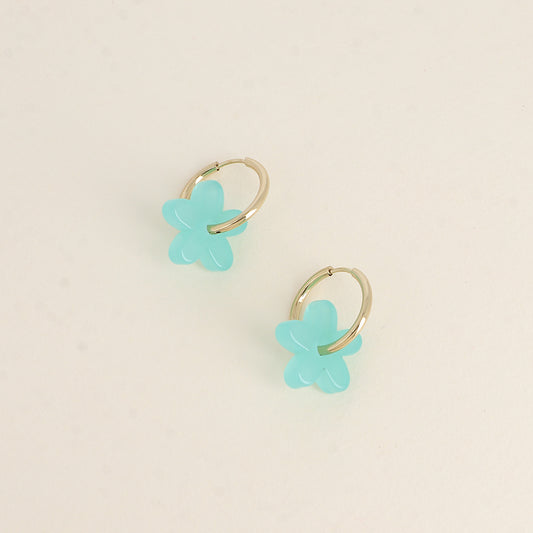 Créoles Fleuries 2 Résine Turquoise Doré