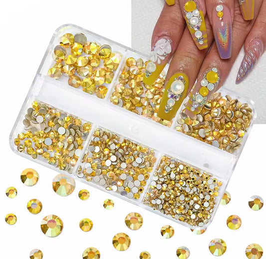 Pré-Commande Strass Ongles : Boîte 6 tailles Jaune 1