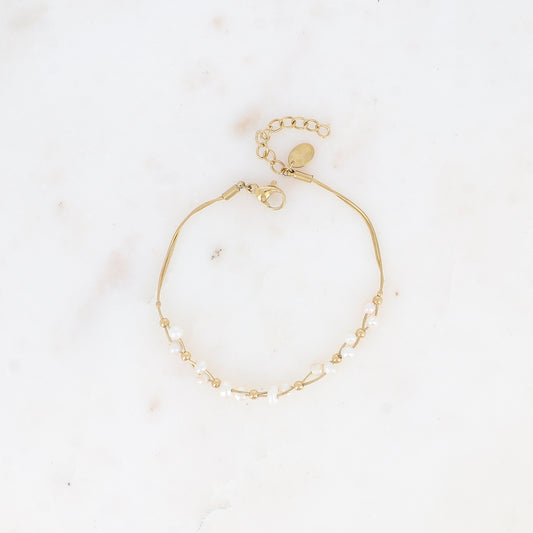 Bracelet 2 mailles Perles Doré